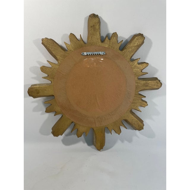 Vintage 16.5" Mid Century Creamy Giltwood Sunburst Wall Mirror For Sale - Image 11 of 16
