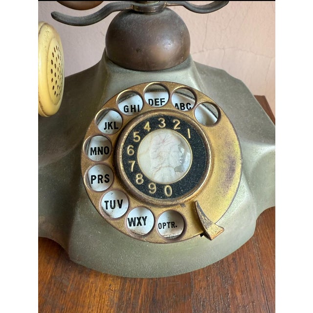 Vintage Mid Century Rotary Telephone Brass Base Cream Handset French Style Princess Phone For Sale - Image 4 of 7
