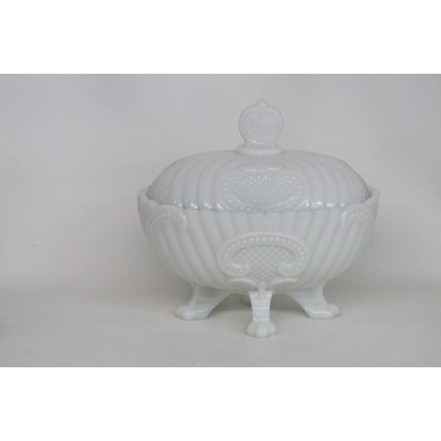 French Portieux Vallerysthal White Opaline Milk Glass French Candy Dish With Lid 4733b For Sale - Image 3 of 18