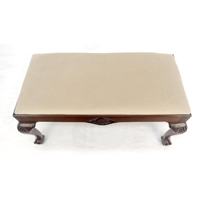 Carved Mahogany Ball & Claw Chippendale Feet Ultra Suede Upholstery Bench MINT