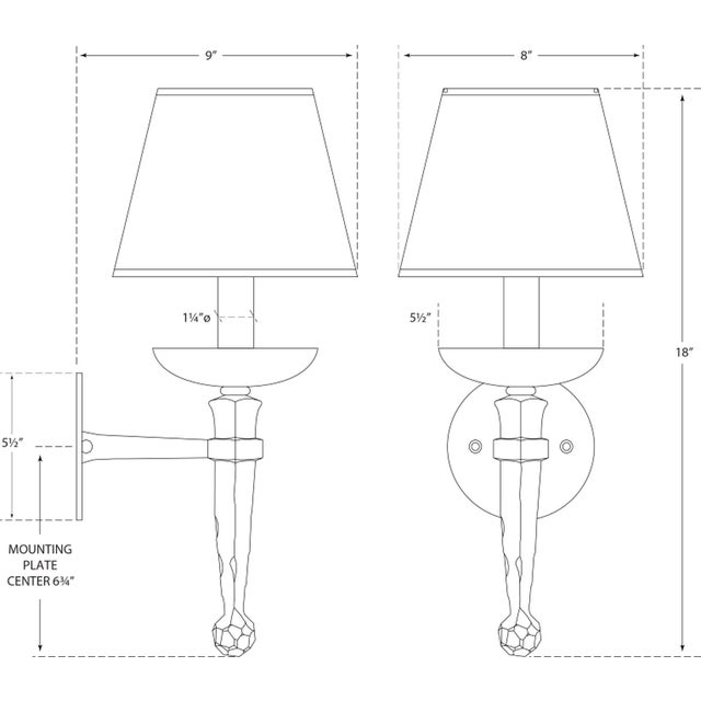 Iron Torch Sconce in Gilded Iron with Linen Shade Designer: Chapman & Myers Finish: Gilded Iron Height: 18" Width: 8"...
