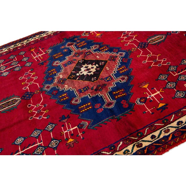 1960s 1960s Vintage Shiraz Persian Wool Rug in Red With Medallion Motif For Sale - Image 5 of 7