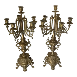 Vintage European Gold - Finished Solid Metal Candle Holders/ Candelabra, a Pair