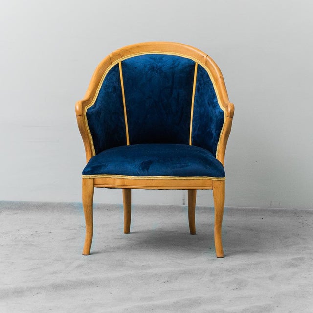 Armchair in Wood and Blue Velvet, 1950s For Sale - Image 4 of 13