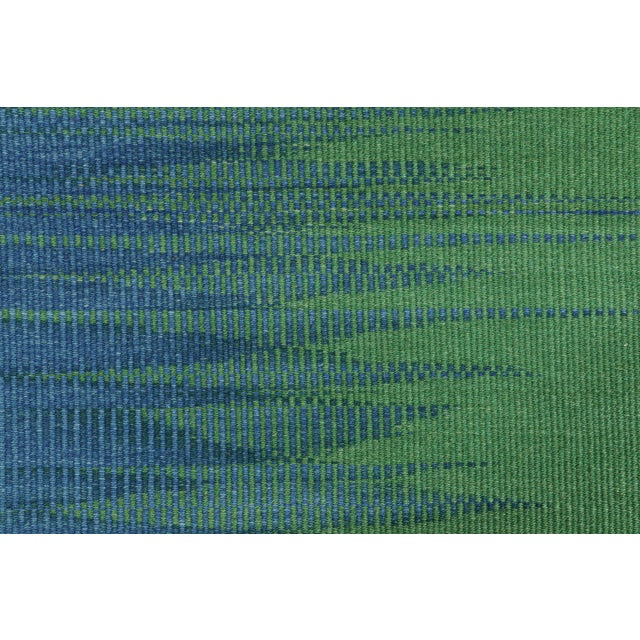 Contemporary Rug & Kilim’s Contemporary Kilim in Blue and Green Stripes and Geometric Pattern For Sale - Image 3 of 7