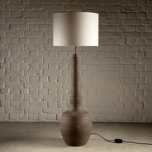 Very tall handmade studio ceramic table or floor lamp, Denmark, 1960s. Dark brown finish, signs of age. Fired at high...