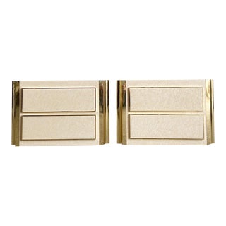 Postmodern Faux Cream Marble Laminate and Gold Nightstands - a Pair For Sale