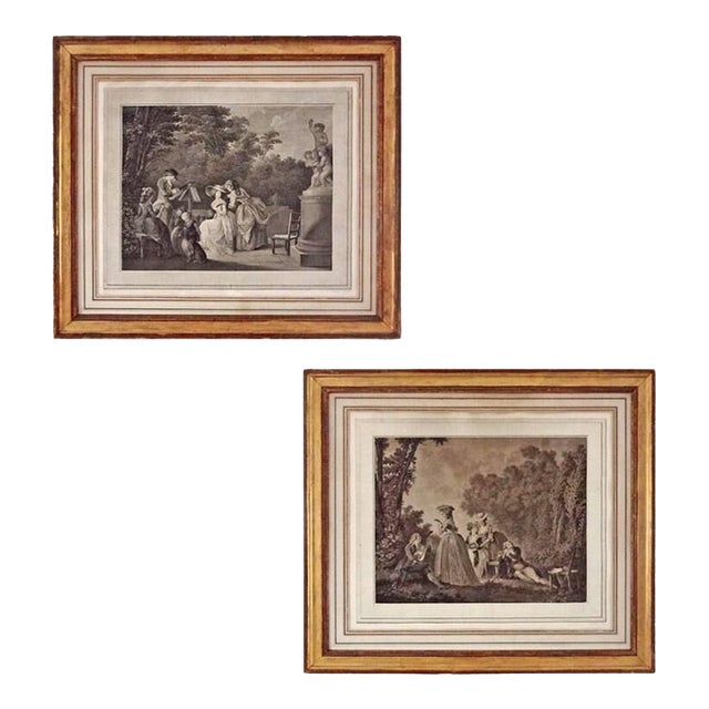 Antique 18th C French Engravings Musical Garden Concert Scenes After Lavrience Gustavian Decor - A Pair For Sale