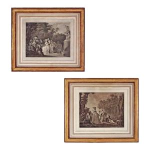 Antique 18th C French Engravings Musical Garden Concert Scenes After Lavrience Gustavian Decor - A Pair