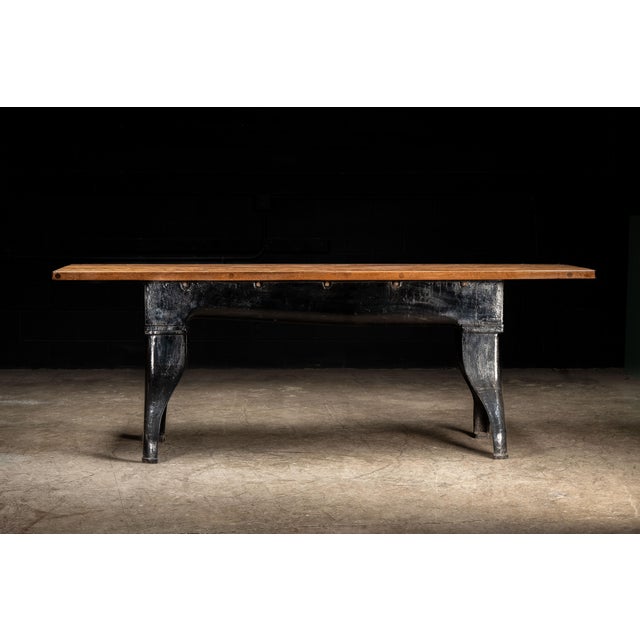 Industrial Table on Antique Cast Iron Base For Sale In Chicago - Image 6 of 15