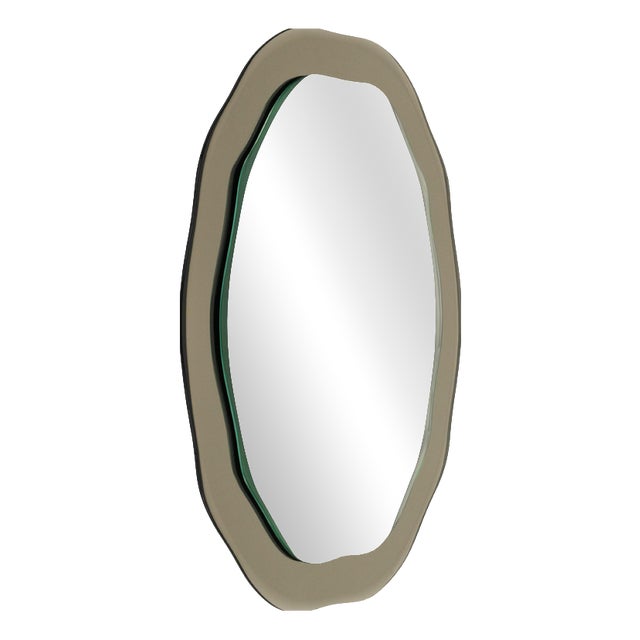 Mid-Century Gray Beveled Edged Wall Mirror in the style of Fontana Arte, Italy, 1970s For Sale