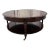 Round Inlaid Wood Two-Tier Coffee Table on Brass Casters For Sale
