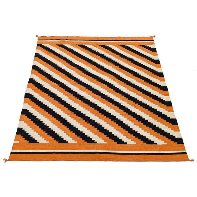 9x12 Vibrant Modern Navajo Style Geometric Wool Rug in Burnt Orange For Sale - Image 4 of 11