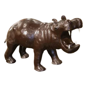 Early 20th Century French Carved Patinated Leather Hippo Sculpture
