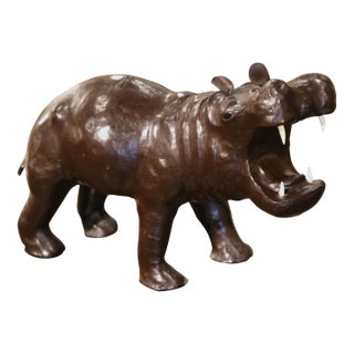 Mid-Century French Patinated Leather Hippopotamus Sculpture For Sale