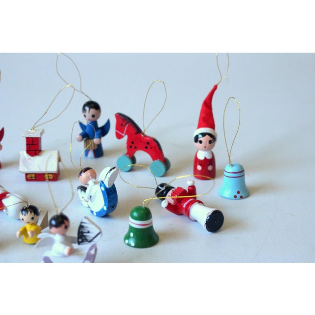 Mid-Century Modern Traditional Handmade Wooden German Christmas Ornaments - Set of 15 - Vintage From the 70 For Sale - Image 3 of 6