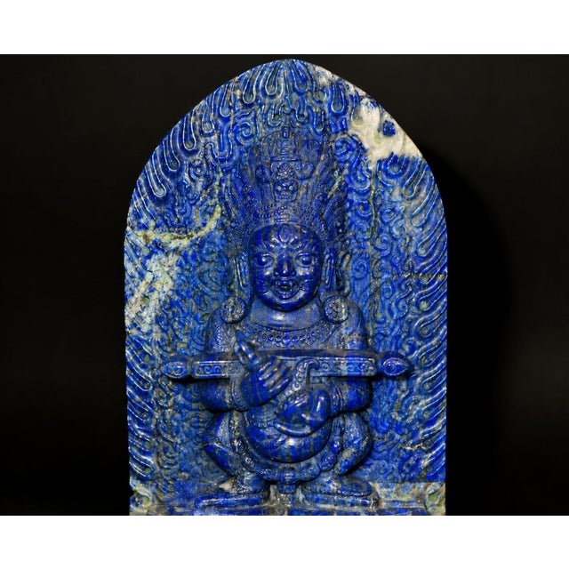 Royal Blue Finest Lapis Lazuli Tibetan Makahala Statue 9.5" Natural Gemstone Hand Carved For Sale - Image 8 of 14