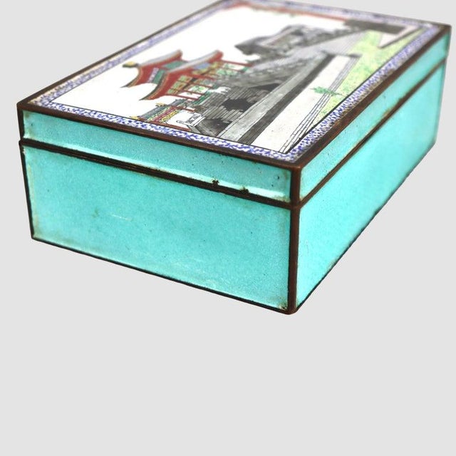 Chinese Scenic Cloisonne Enameled Jewelry Box Unsigned C1930 For Sale - Image 6 of 8