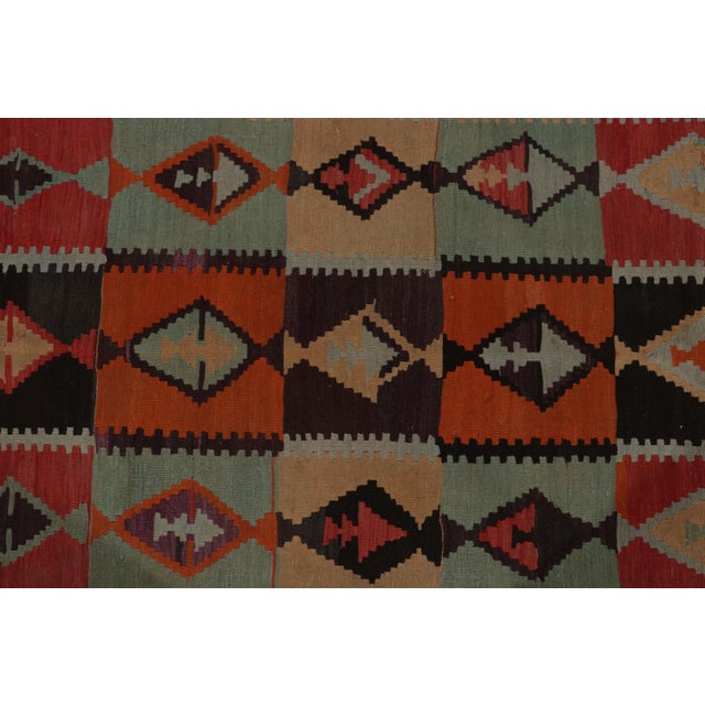 1950s Vintage Persian Kilim Rug in Red, Orange and Blue Tribal Geometric Patterns For Sale - Image 5 of 7