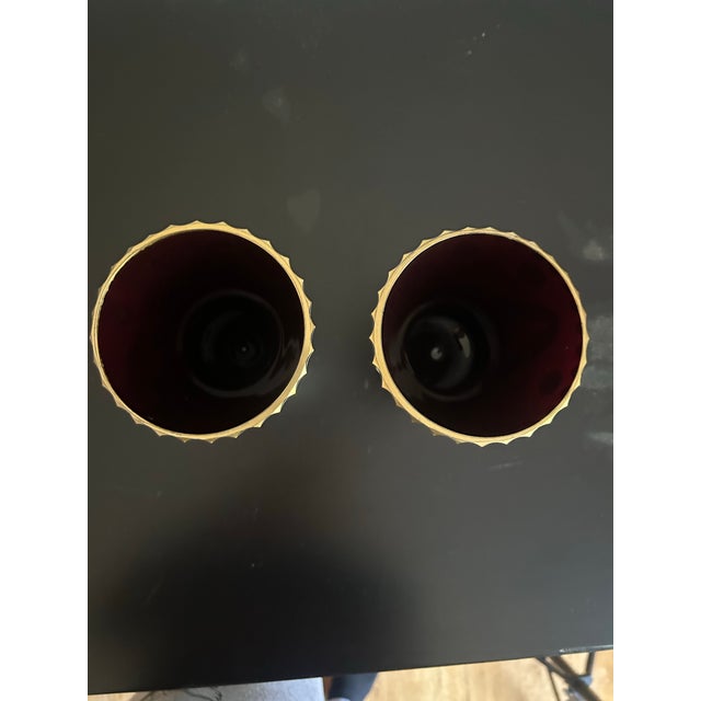 Pair of Late 19th Century Bohemian Opaque Flashed Dark Red Glass Vases For Sale In New York - Image 6 of 7