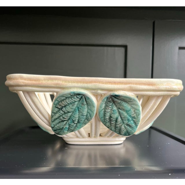 French Mid 20th Century French Open-Weave Ceramic Bowl With Barbotine Lemon Leaves For Sale - Image 3 of 12