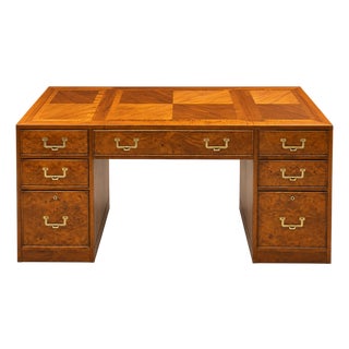 Hekman Burl Walnut Mid Century Campaign Desk For Sale