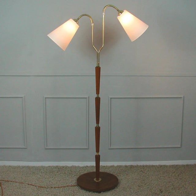 Modern Modernist Swedish Teak & Brass Floor Lamp, 1940s For Sale - Image 3 of 18