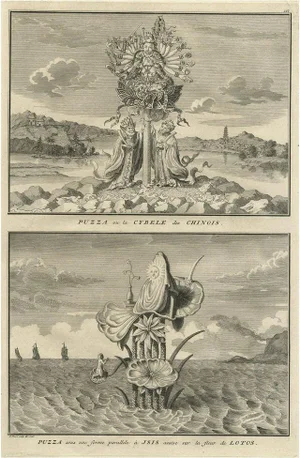 Nature Godess Sibyl and Puzza of China on a Lotus Flower, 1725, Paper