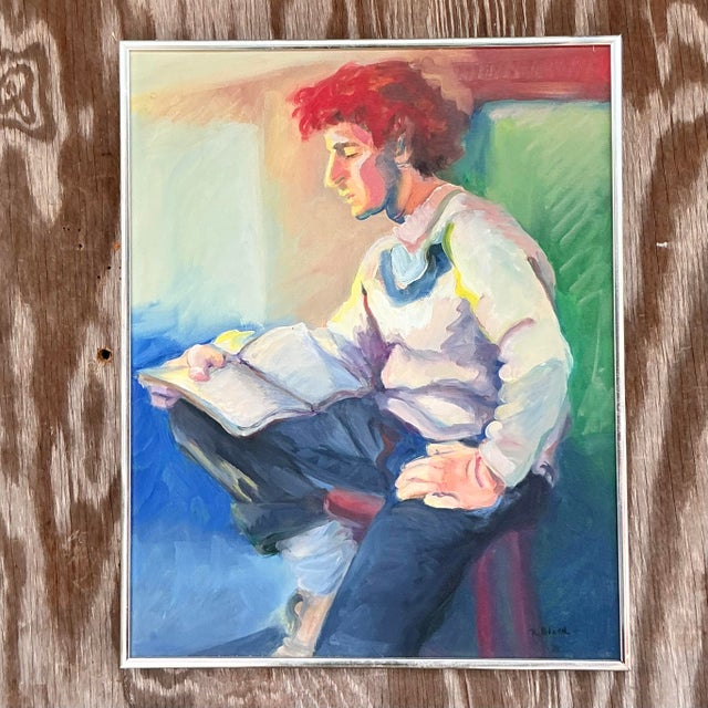 Mid 20th Century Mid 20th Century Vintage Boho Original Abstract Figurative Painting on Canvas For Sale - Image 5 of 6