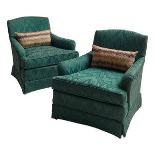 The Vintage Drexel Emerald Moire Flame Stitch Armchairs For Sale