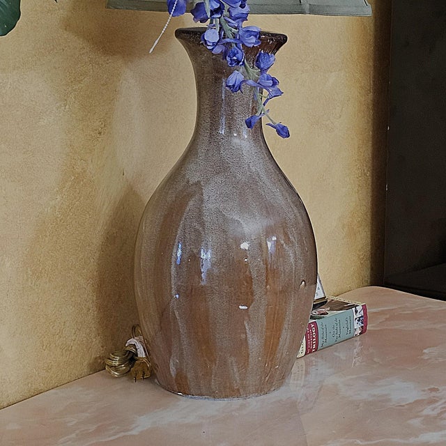 Vintage Ceramic Drip Glaze Table Lamp in Brown Studio Pottery Style With Tapered Shade For Sale - Image 11 of 18