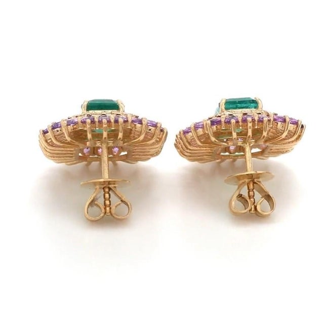 3.25 cts Natural emerald and 3.76 cts pink sapphire earring in 14k gold For Sale - Image 9 of 18