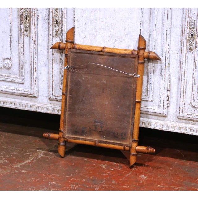 Early 20th Century French Faux Bamboo Walnut Wall Mirror With Finials For Sale In Dallas - Image 6 of 6