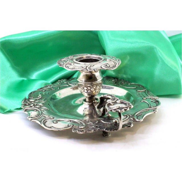 Metal Silver Paddle with Embossed Floral Motifs, Cut-Out Surround and Monogram Card For Sale - Image 7 of 7