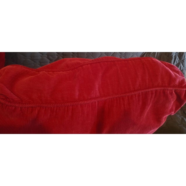 American 1990s Ralph Lauren Pair of Large Throw Pillows Navy Embroidered Crest Red Corduroy Holiday Christmas For Sale - Image 3 of 4