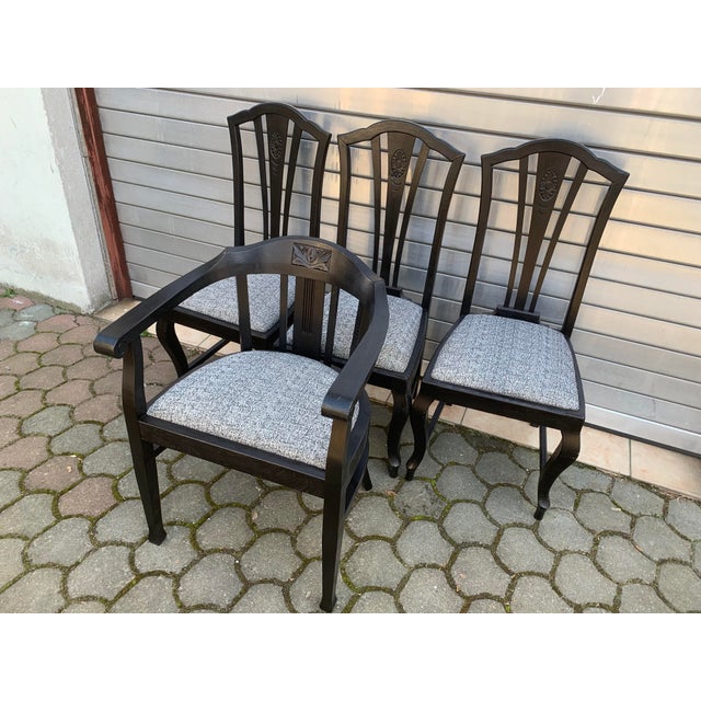 Black Art Nouveau Chairs, 1930s, Set of 4 For Sale - Image 8 of 18