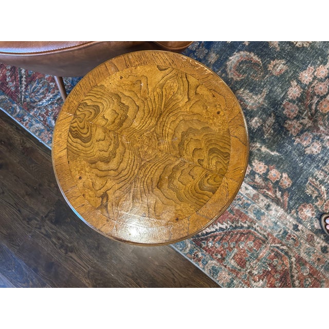 1950s Vintage Lane Furniture Round Burl Wood Two-Tier Side Table With Candle Slide — Mid Century For Sale - Image 5 of 8