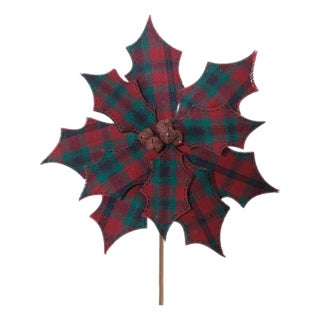 Plaid Poinsettia Stem (Set of 2) For Sale