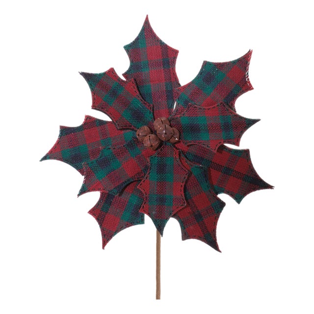 Plaid Poinsettia Stem (Set of 2) For Sale