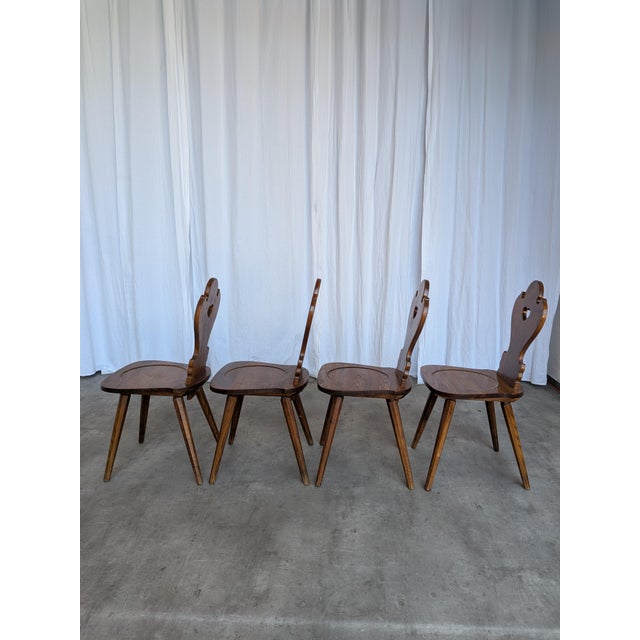 Brown Farmhouse Tyrolean Chair with Heart Cutout Back, 1970s, Set of 4 For Sale - Image 8 of 18