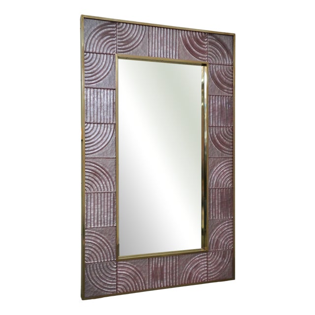 Murano Pink Art Glass and Brass Console Wall Mirror, 2000 For Sale