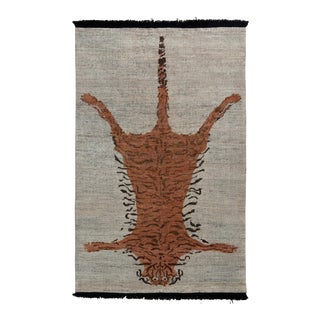 Rug & Kilim Tiger Skin Style Runner in Orange, Gray Pictorial, 3x12 For Sale