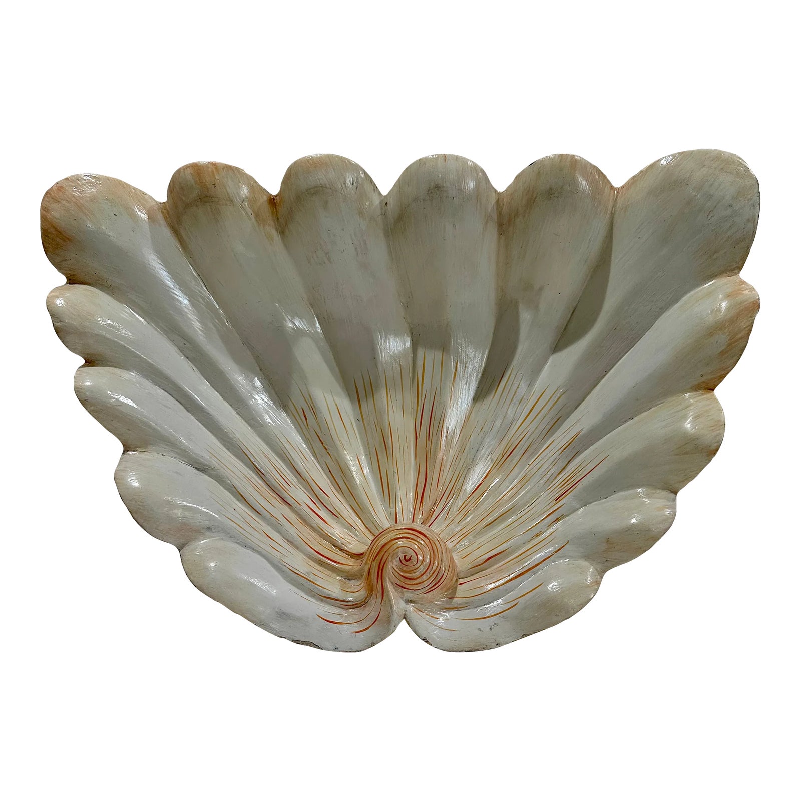 Large 1990s Wooden Hand Painted Decorative Clamshell | Chairish