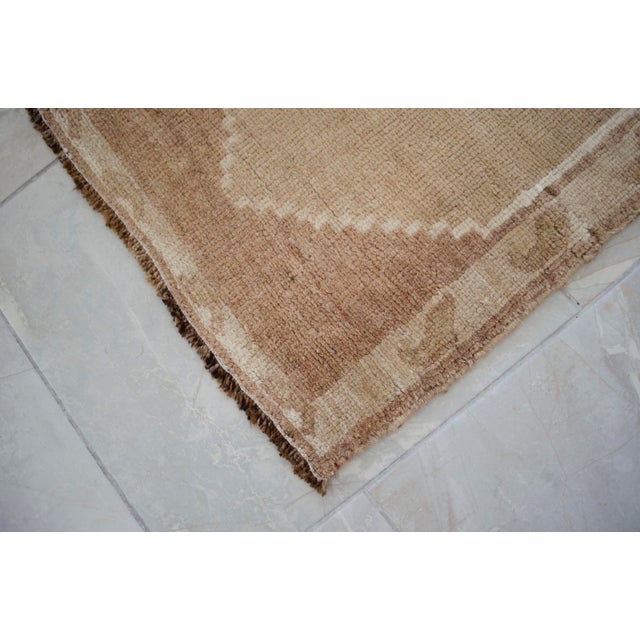 Camel Small Turkish Rug Yastik Hand Knotted Undyed Organic Wool Petite Rug Mat Doormat - 19'' X 39'' For Sale - Image 8 of 14