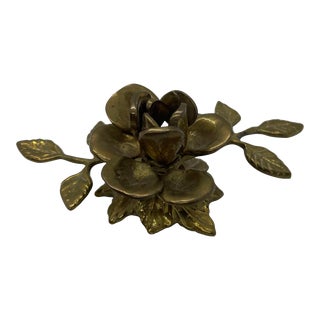 Vintage Brass Rose Candle Holder With Pedals For Sale