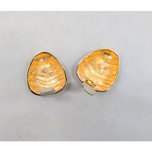 Brown Vintage 1980s Signed Ciner Goldtone Brown Enamel Striped Clip Earrings-2 Pieces For Sale - Image 8 of 8
