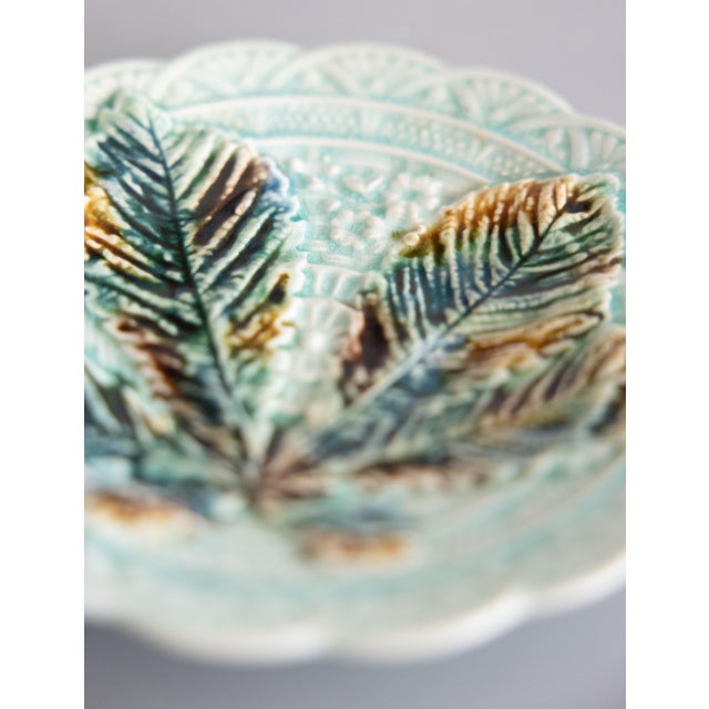 Late 19th Century 19th Century Swedish Rörstrand Majolica Turquoise Chestnut Leaf Plate For Sale - Image 5 of 7