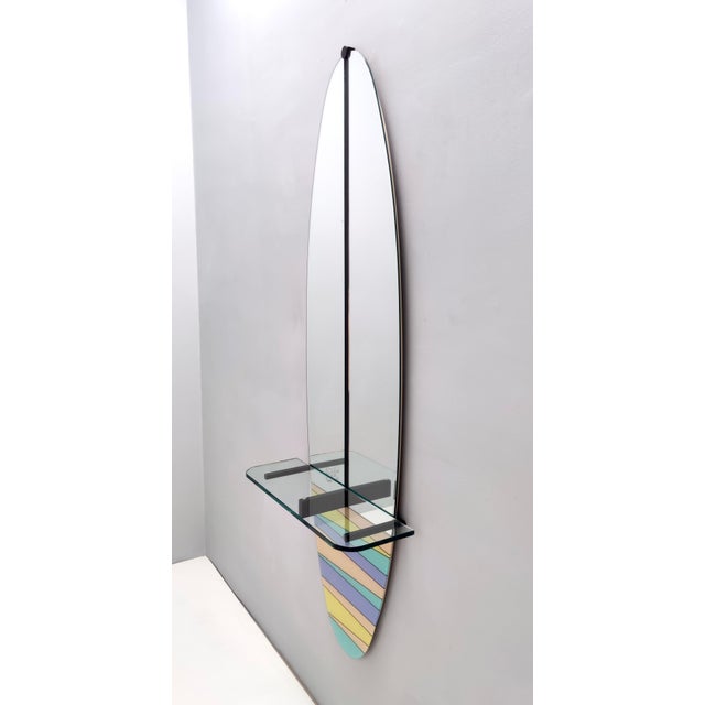 Wood Vintage Wall-Mounted Entryway Mirror and Console Table with Glass Top, 1980s For Sale - Image 7 of 17