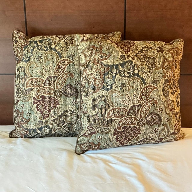 Traditional 1980s Vintage Traditional Boho Chic Tapestry Style Paisley Pillows - A Pair For Sale - Image 3 of 12