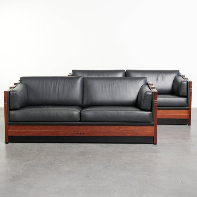 Art Deco Black Cowhide Leather and Wood 3-Seater Sofas from Schuitema, Set of 2 For Sale - Image 18 of 18